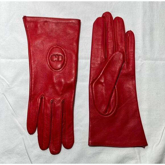 Vintage Christian Dior Leather Embroidered Gloves - Picture 1 of 6